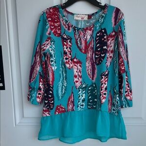 Red Camel Girls Vibrant Feather Print Top